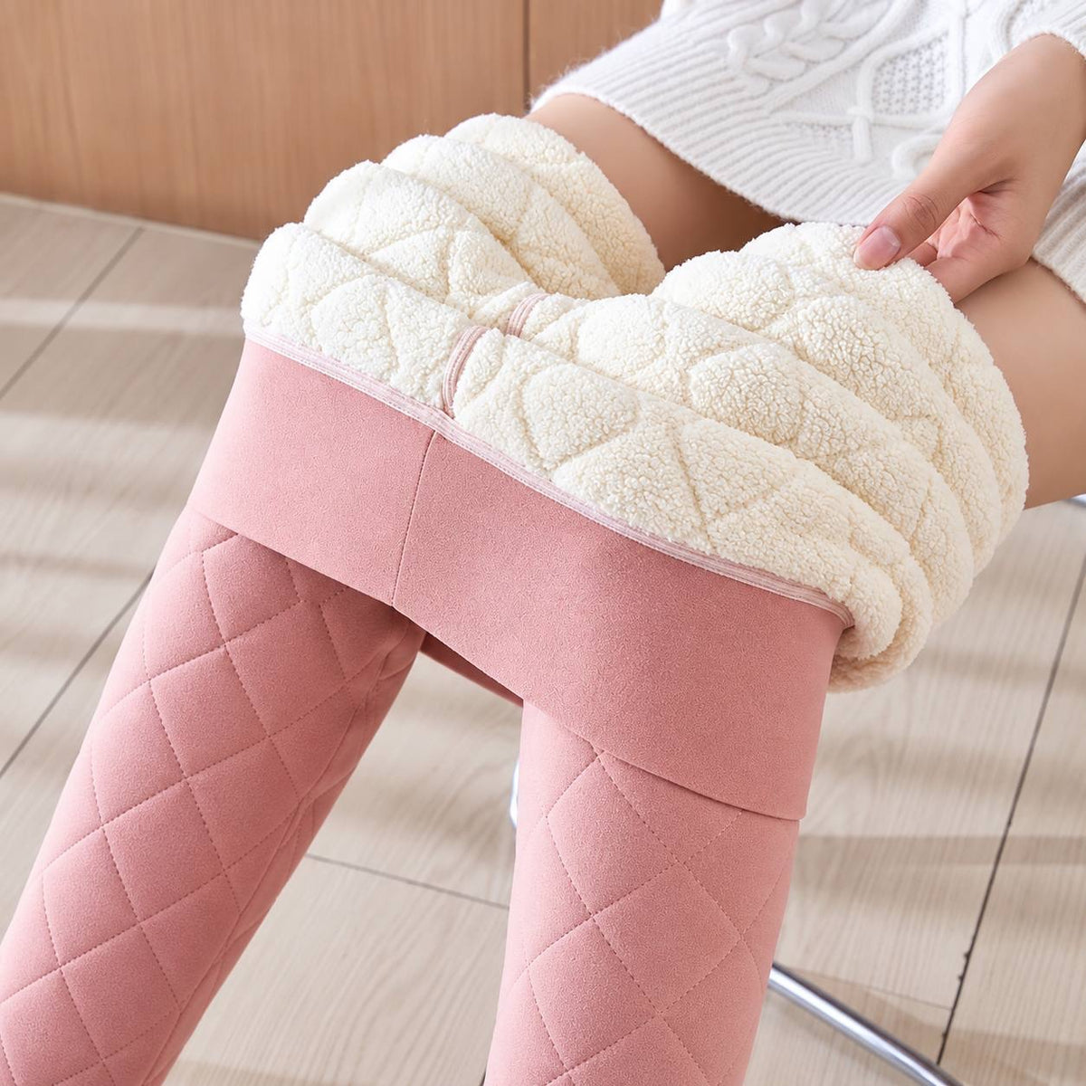 Women's Diamond-Quilted Lined Pants With Ankle Cuffs – Pink