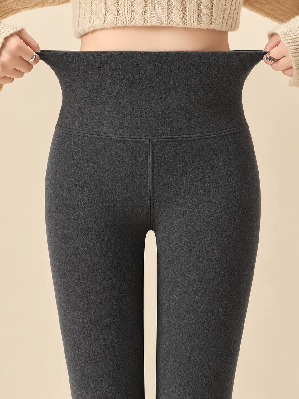High Rise Slim Leggings With A Wide Waistband – Dark Grey