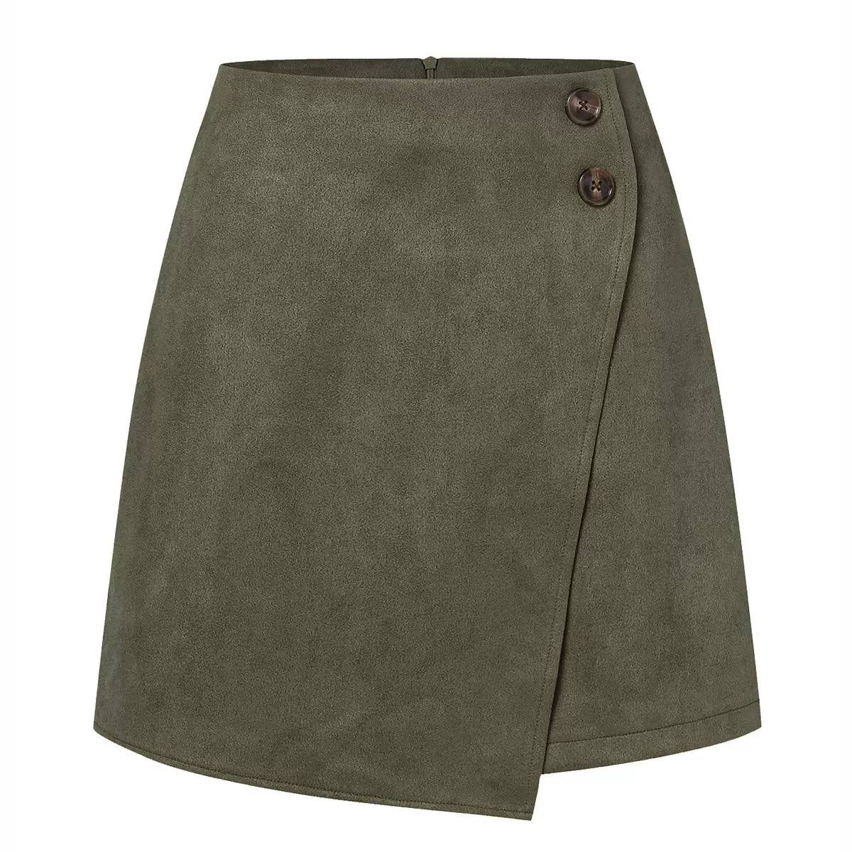 High-Waisted Wrap-Effect Mini Skirt With Button Detail – Olive