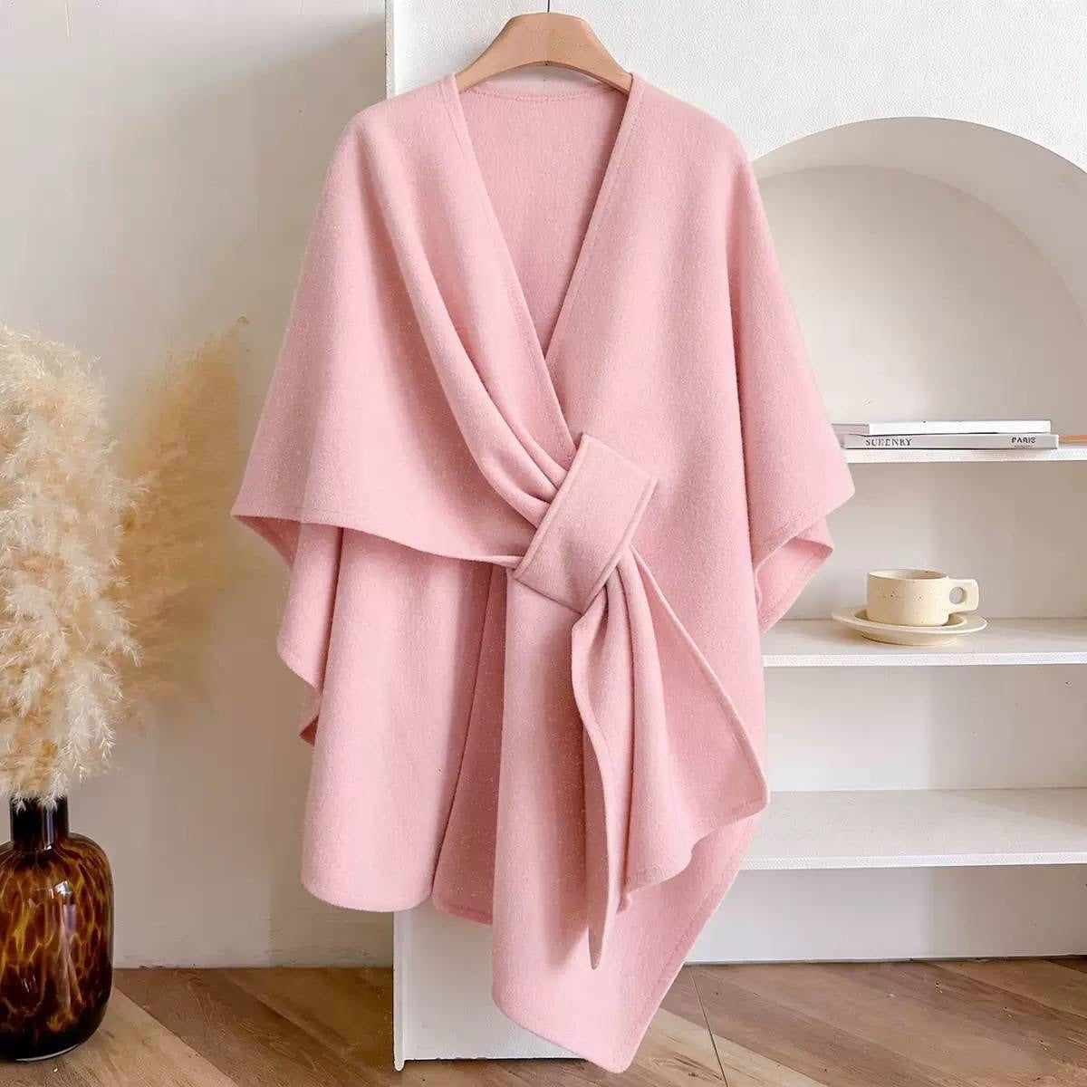 Draped Cape Wrap With Front Loop Detail – Pink