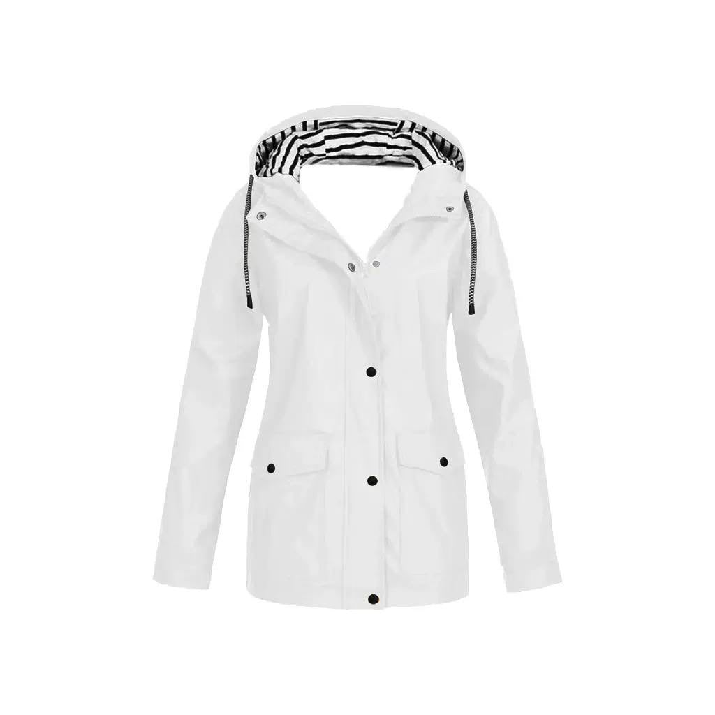 Hooded Zip-Front Jacket With Striped Hood Lining – White