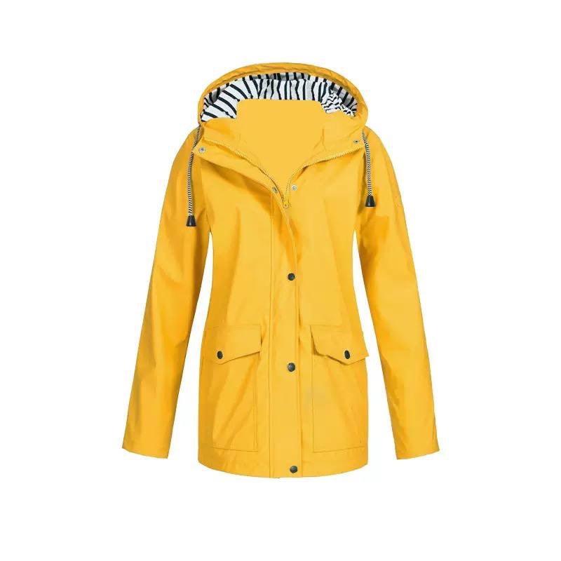 Hooded Zip-Front Jacket With Striped Hood Lining – Yellow