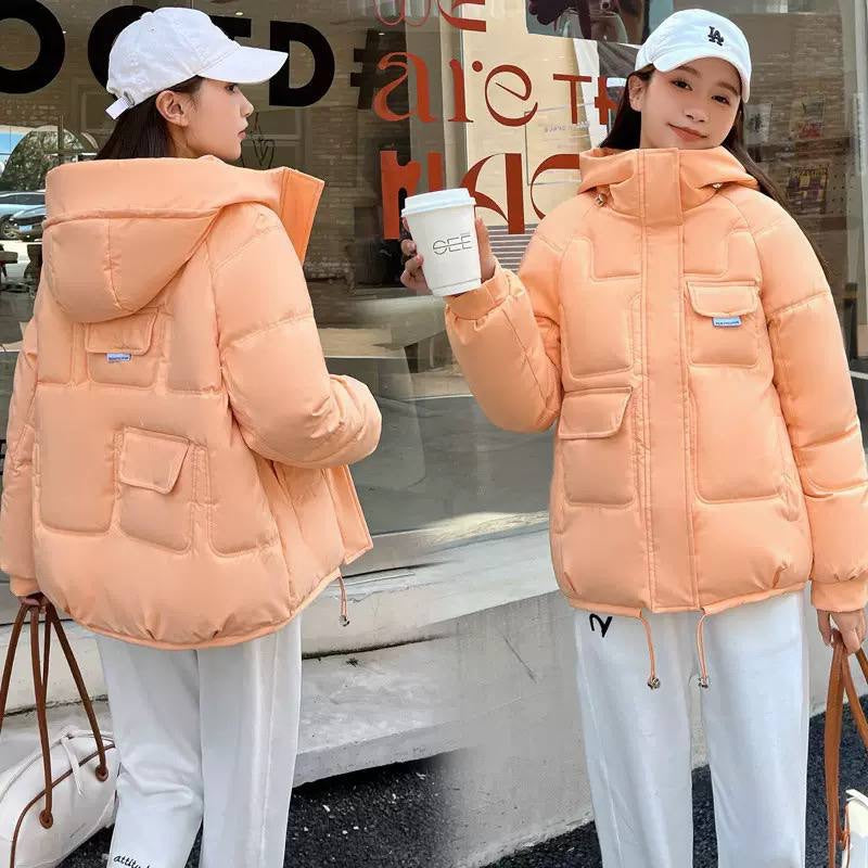 Hooded Quilted Puffer Jacket With Flap Pockets – Peach
