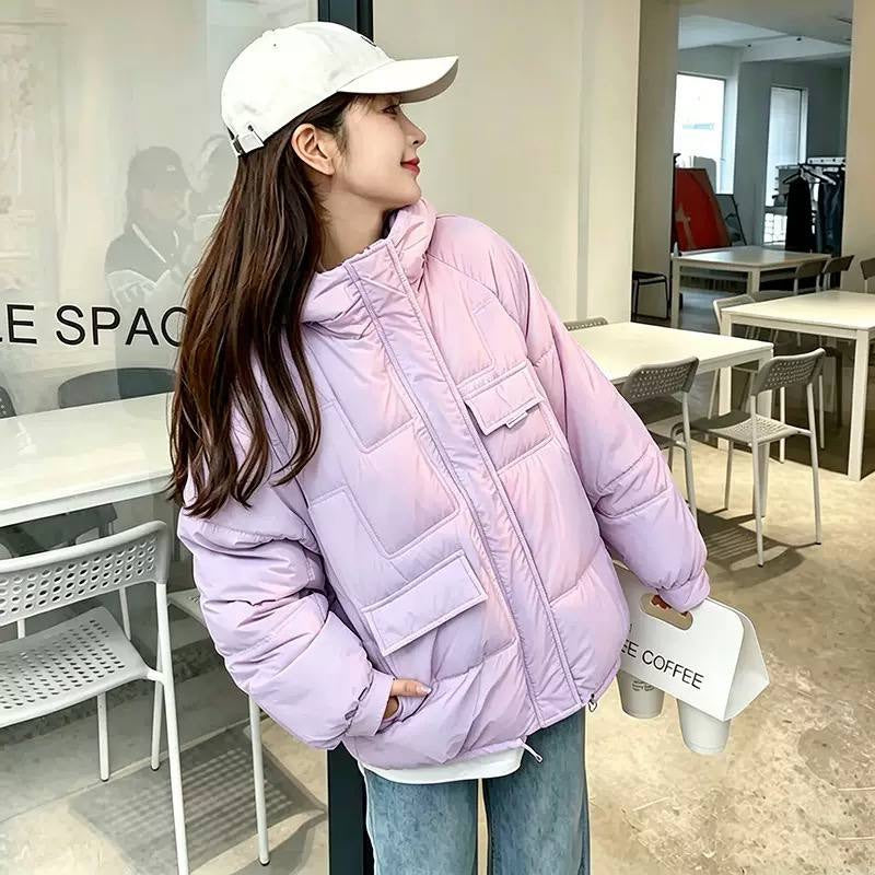 Hooded Quilted Puffer Jacket With Flap Pockets – Lilac