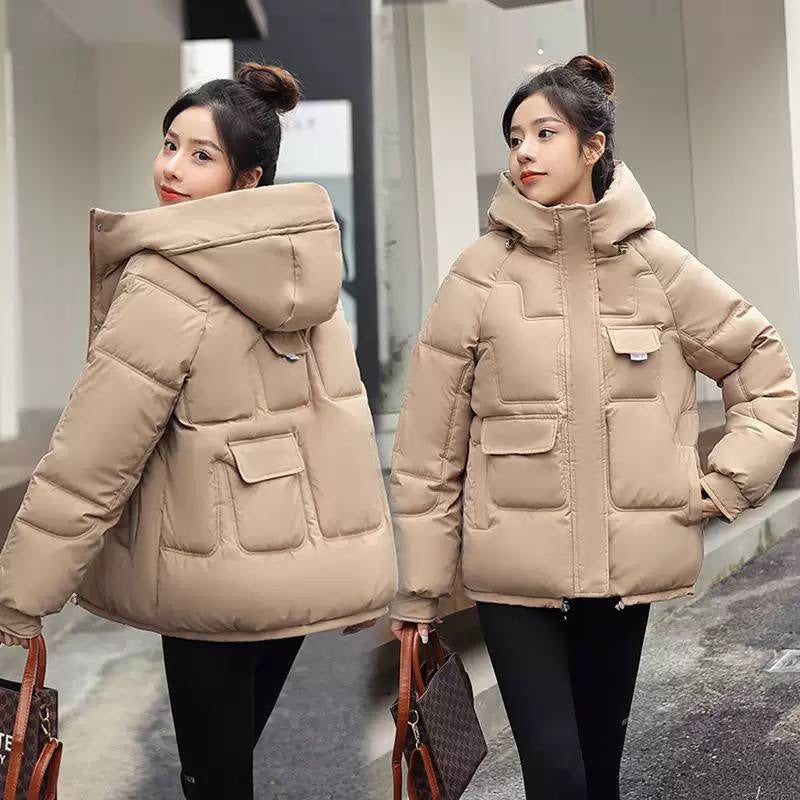 Hooded Quilted Puffer Jacket With Flap Pockets – Beige