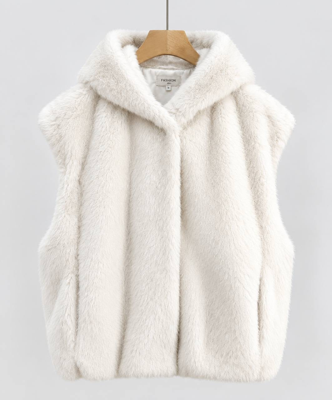 Hooded Plush-Texture Vest With Relaxed Fit And Pockets – White