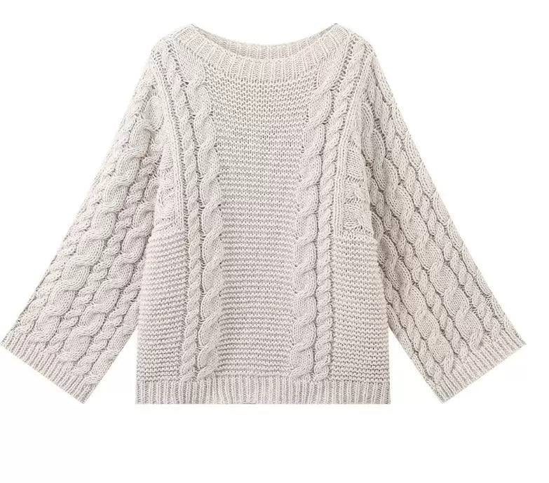 Oversized Cable Knit Sweater With Wide Sleeves – Cream