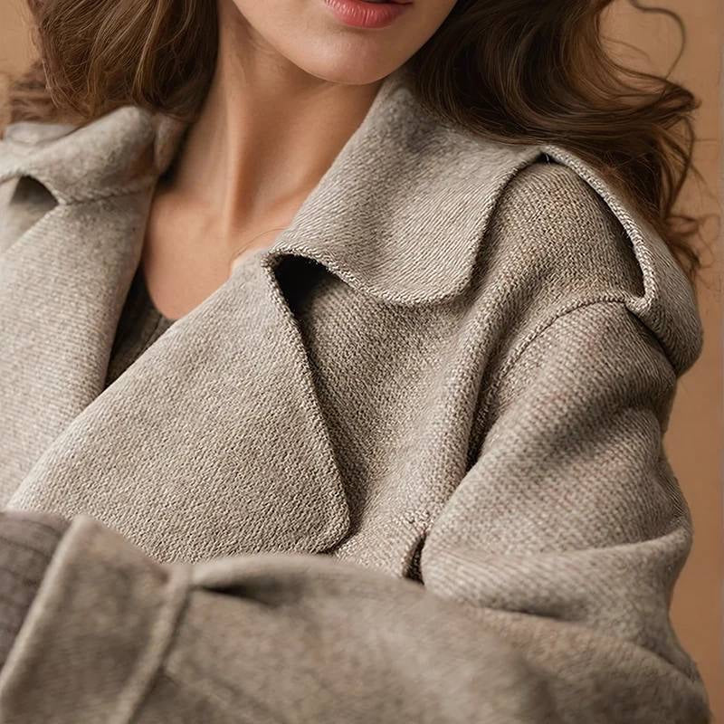 Textured Wide Lapel Jacket With Buckle Detail – Taupe