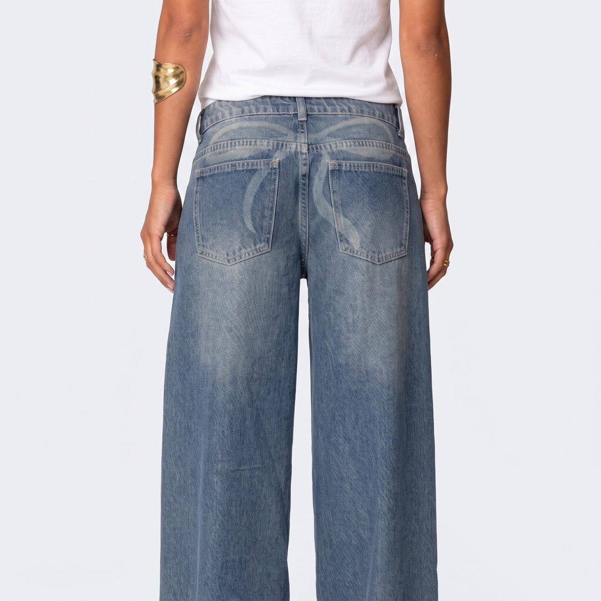 Women's High Waisted Bow Detail Wide Leg Jeans