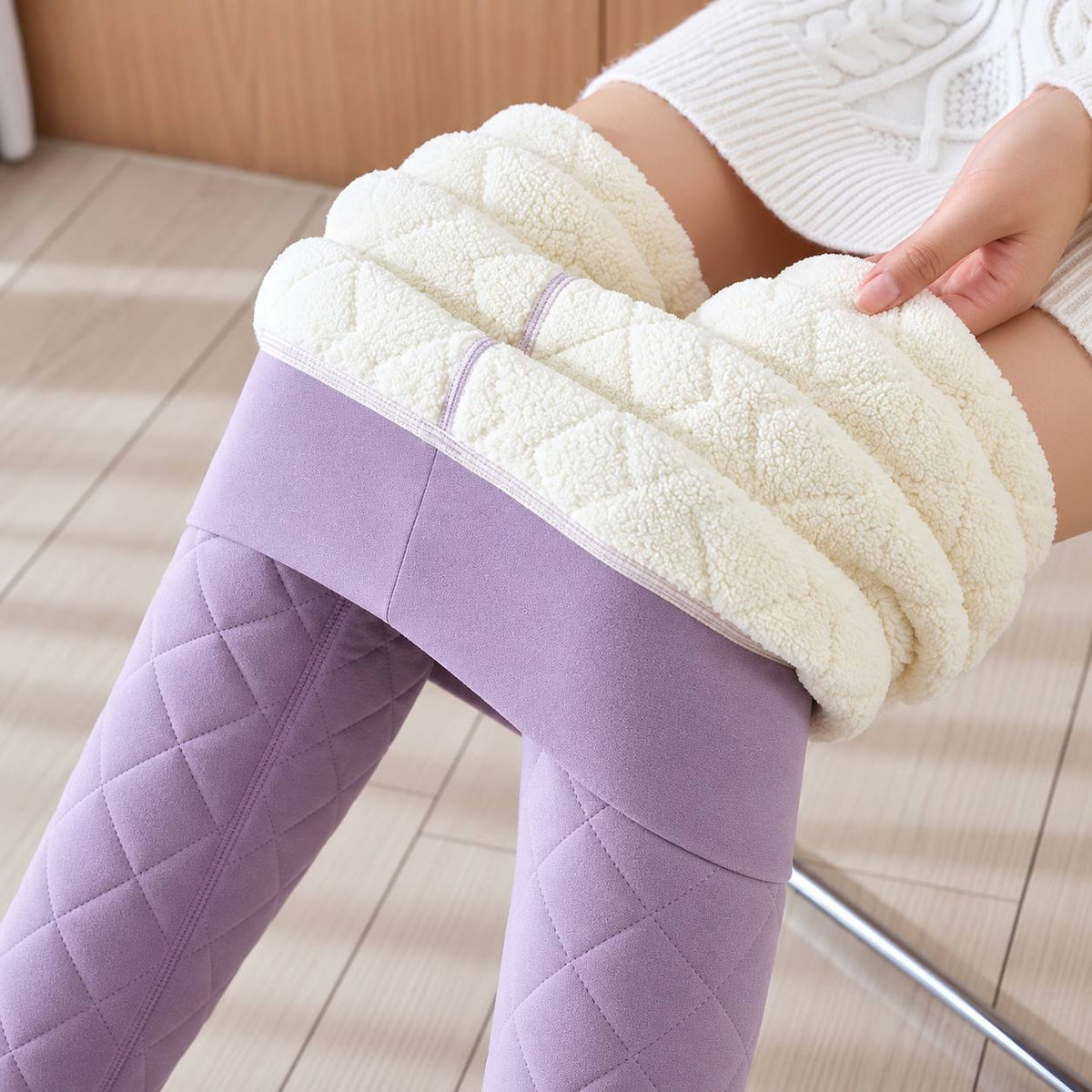 Women's Diamond-Quilted Lined Pants With Ankle Cuffs – Lilac