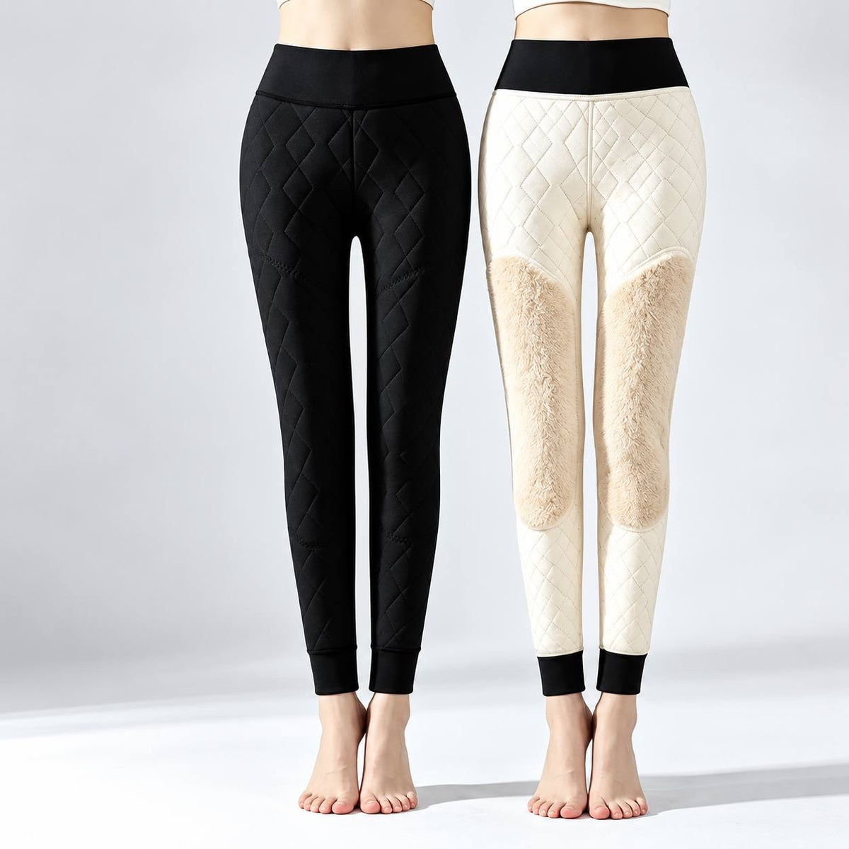 High-Waisted Quilted Pants With a Plush Interior – Black