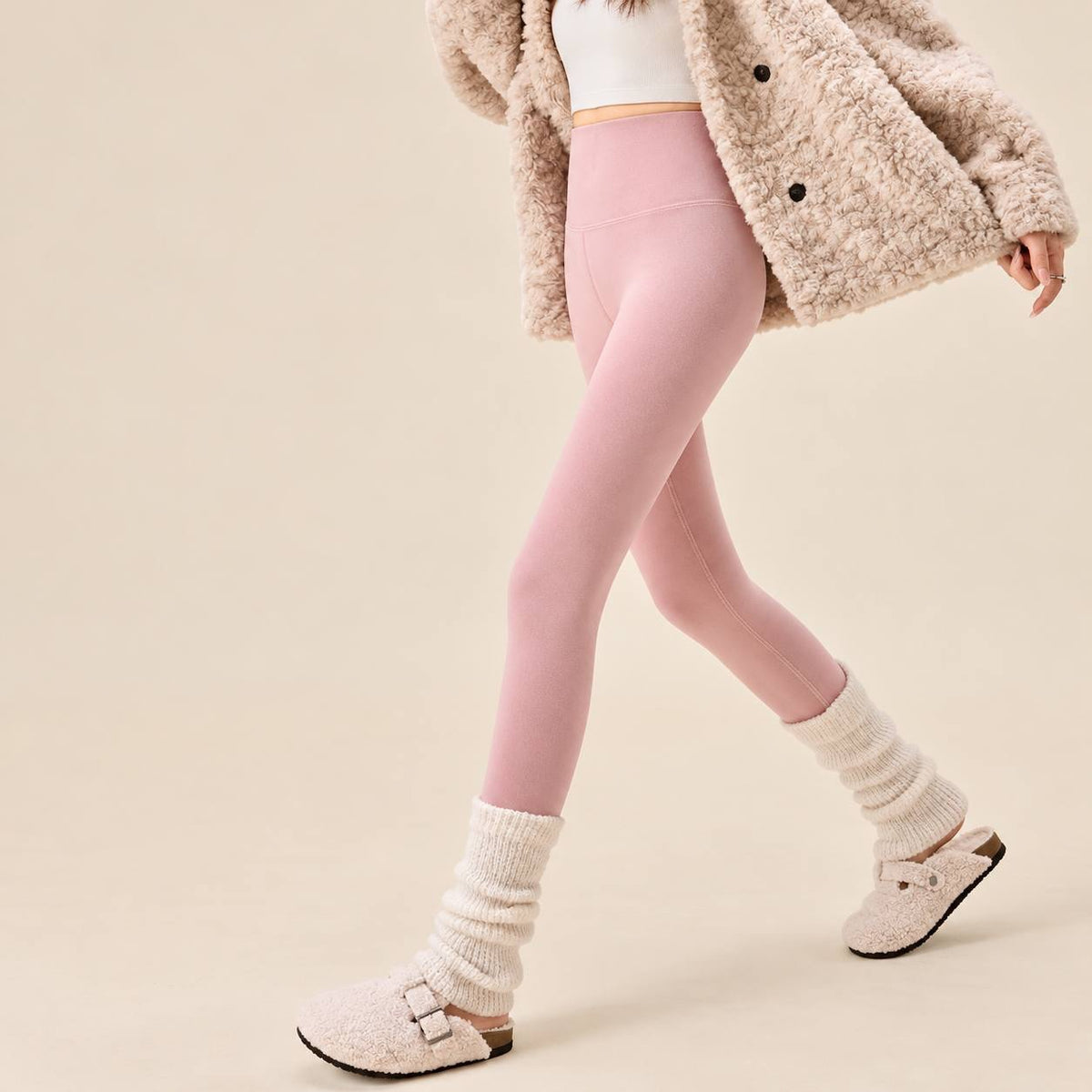 High Rise Slim Leggings With A Wide Waistband – Pink