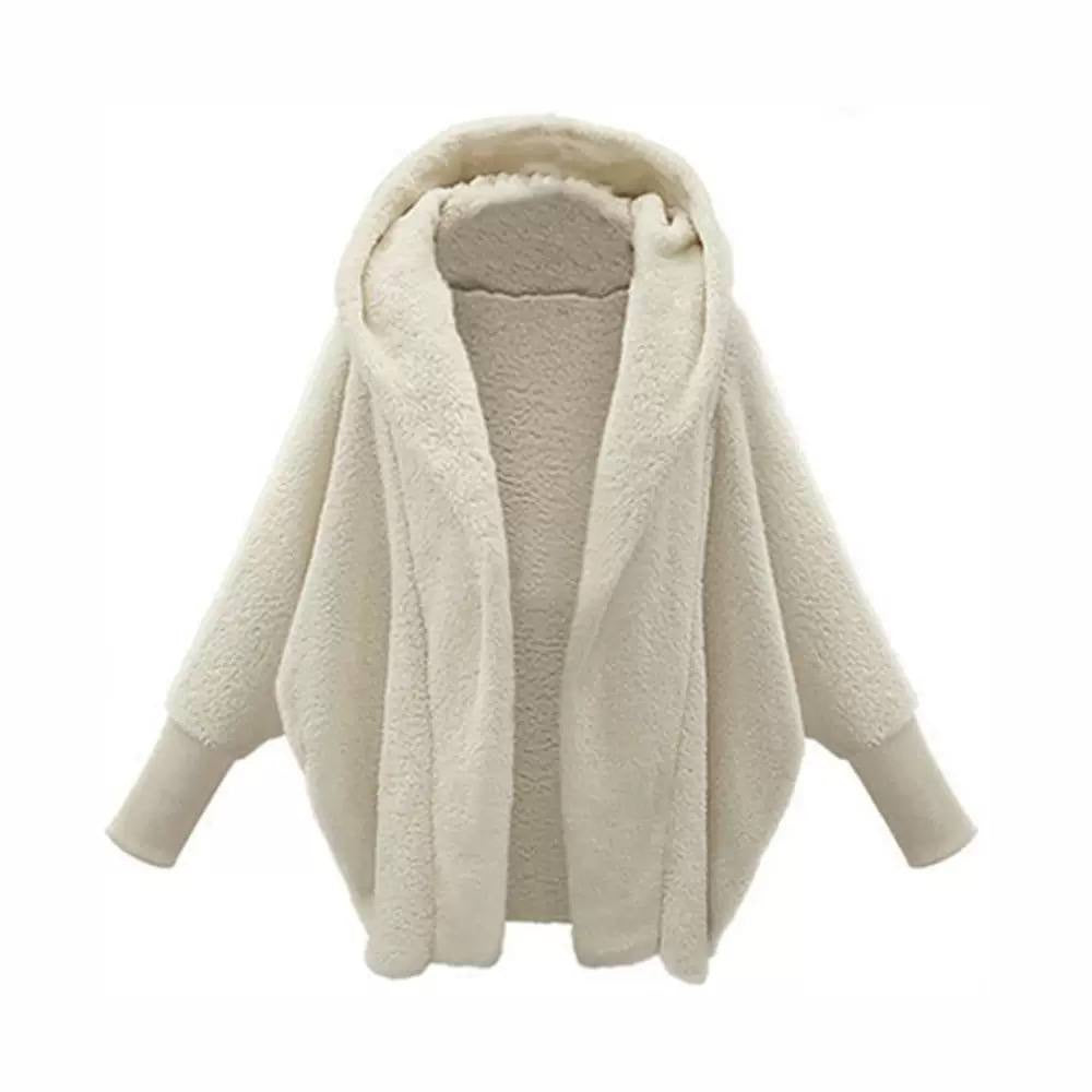 Relaxed Hooded Open-Front Jacket With Long Ribbed Cuffs – Cream