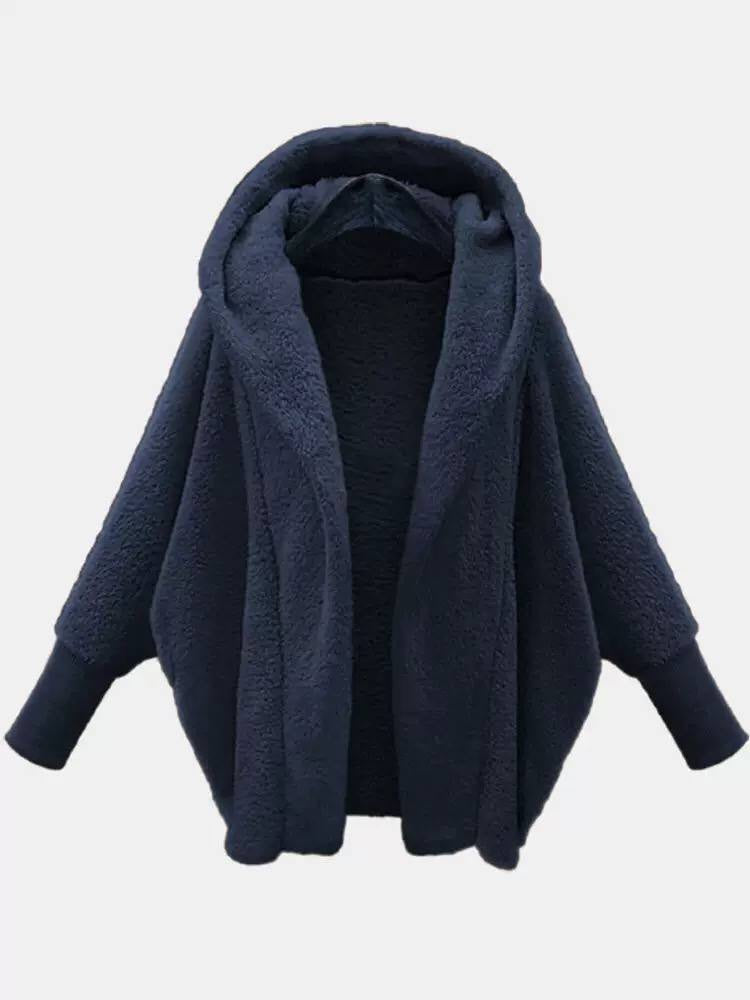 Relaxed Hooded Open-Front Jacket With Long Ribbed Cuffs – Navy