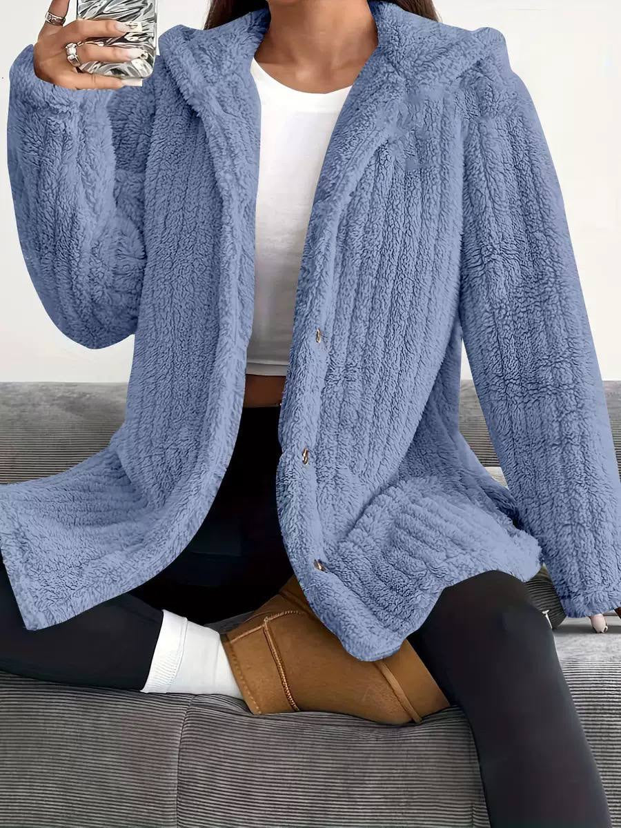 Textured Hooded Coat With Side Button Details – Light Blue
