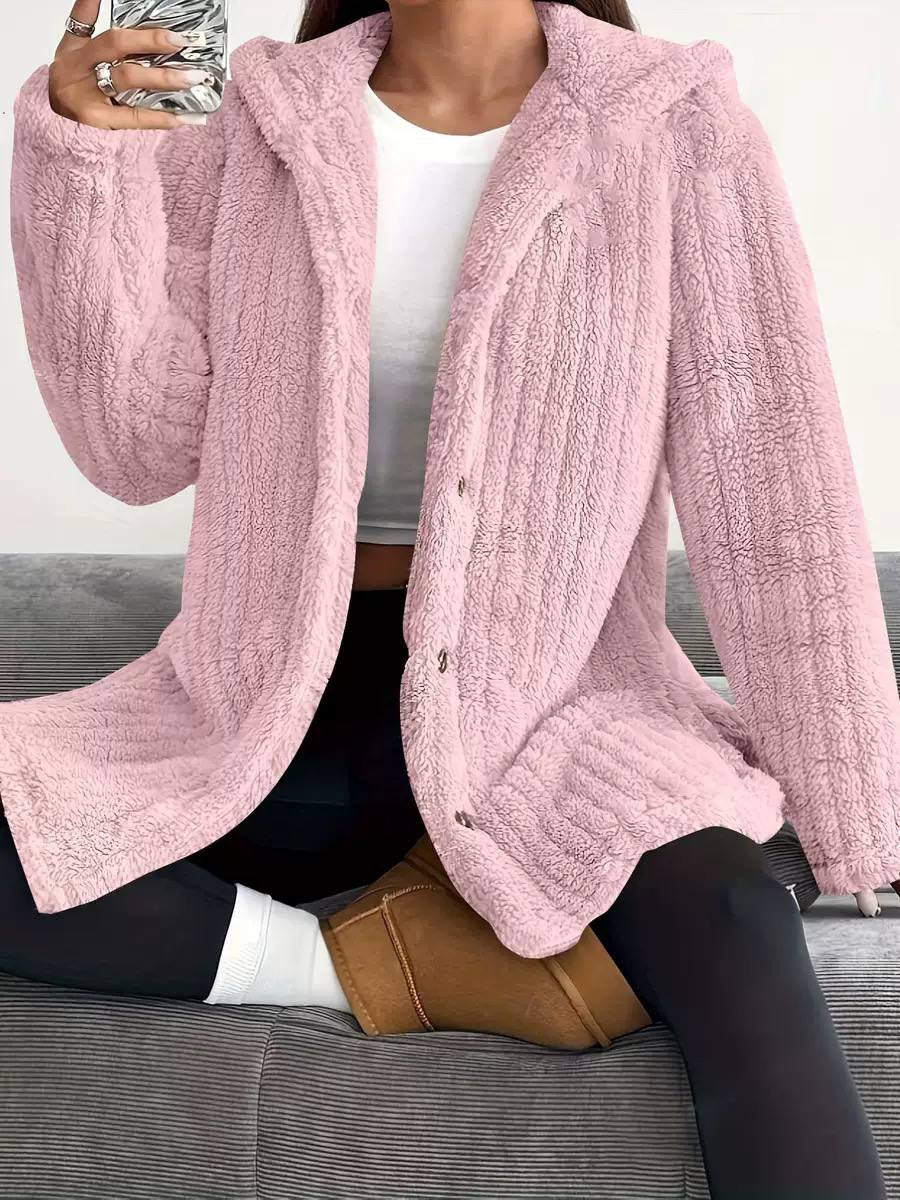 Textured Hooded Coat With Side Button Details – Pink