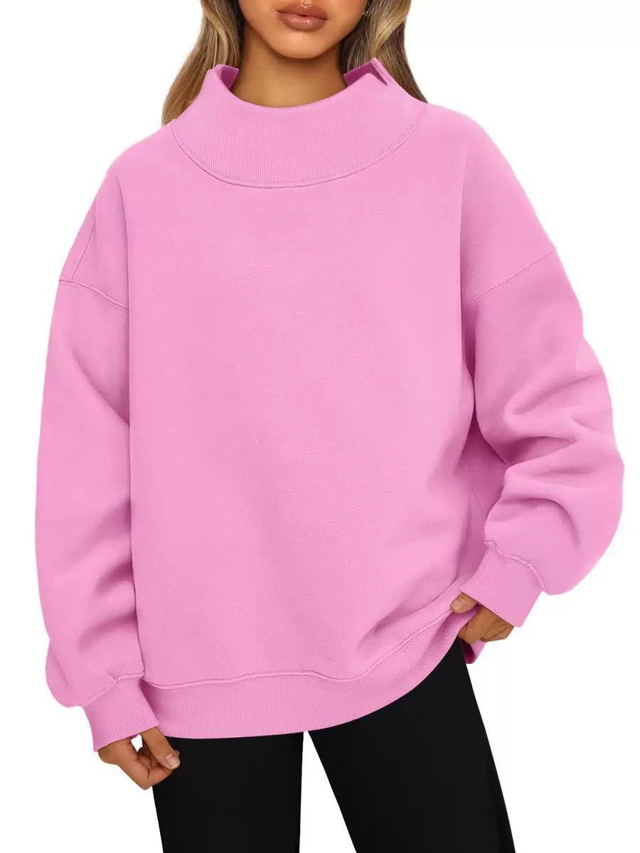 Relaxed High Neck Sweatshirt With Dropped Shoulders – Pink