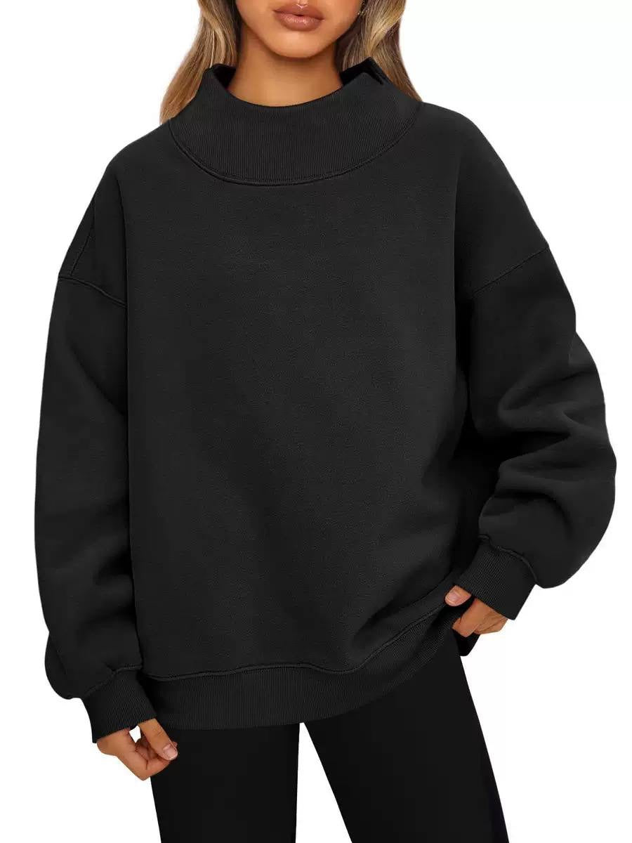 Relaxed High Neck Sweatshirt With Dropped Shoulders – Black