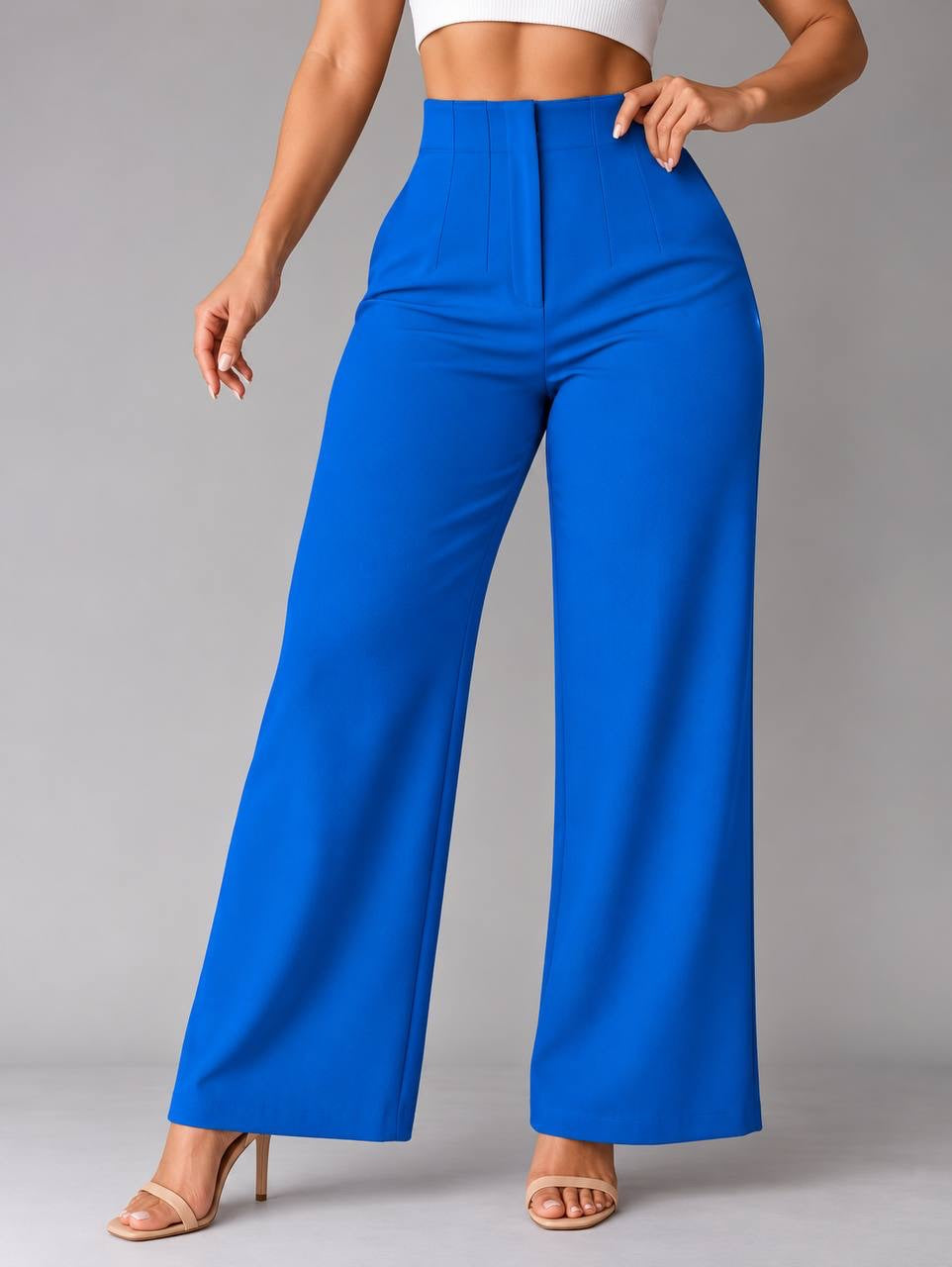 High-Waisted Wide-Leg Pants With Front Seam Details – Royal Blue