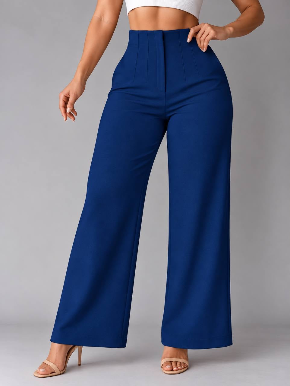 High-Waisted Wide-Leg Pants With Front Seam Details – Navy