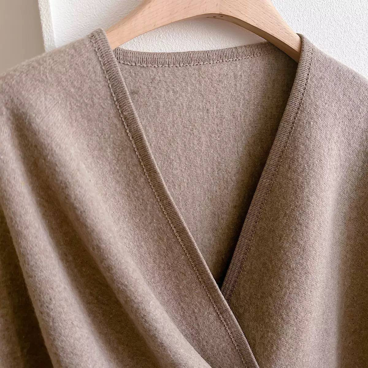 Draped Cape Wrap With Front Loop Detail – Taupe
