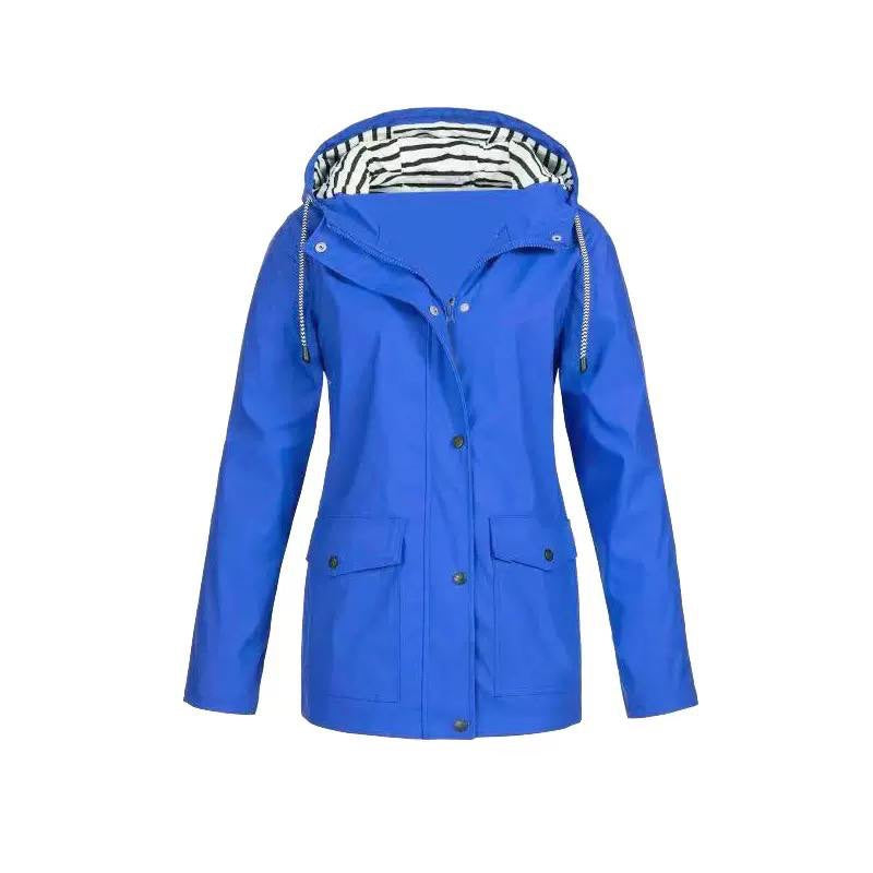 Hooded Zip-Front Jacket With Striped Hood Lining – Royal Blue