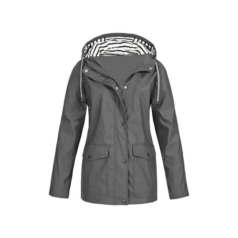 Hooded Zip-Front Jacket With Striped Hood Lining – Grey