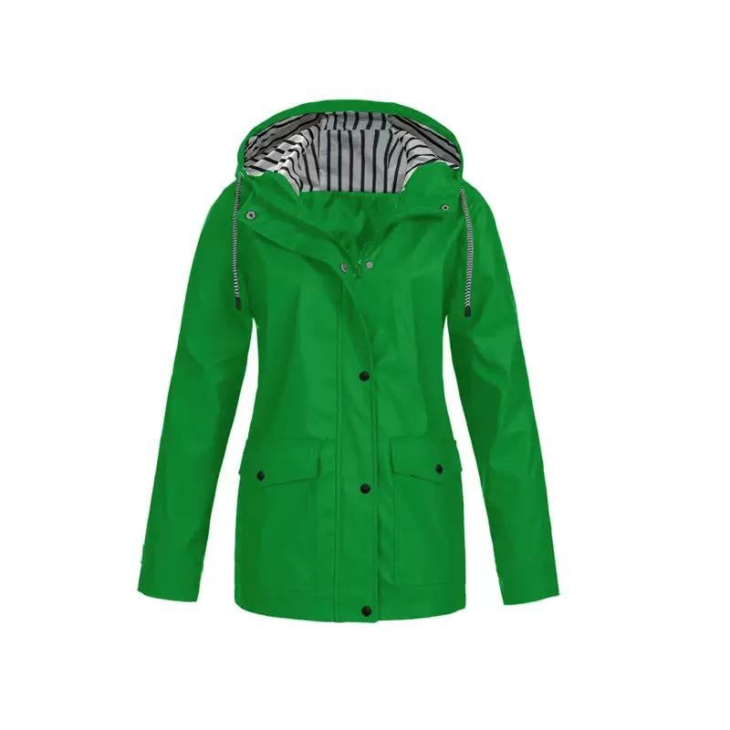 Hooded Zip-Front Jacket With Striped Hood Lining – Green