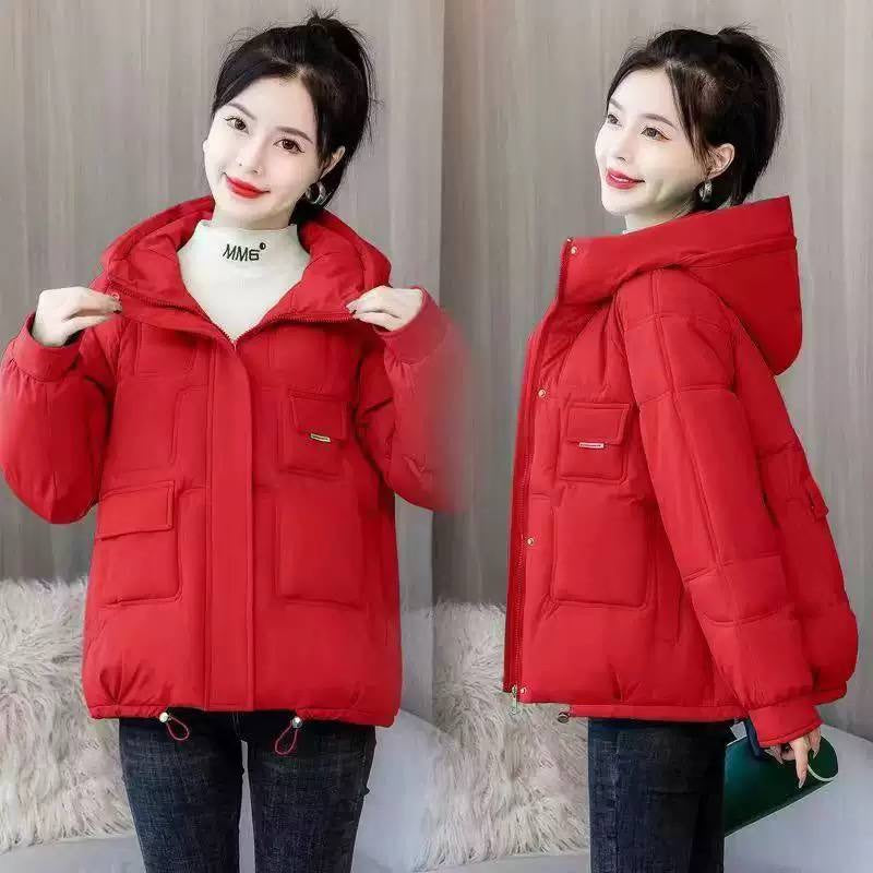 Hooded Quilted Puffer Jacket With Flap Pockets – Red