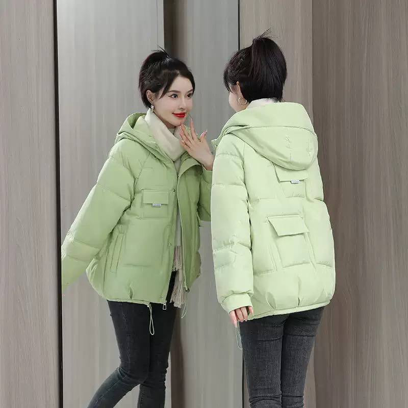 Hooded Quilted Puffer Jacket With Flap Pockets – Light Green
