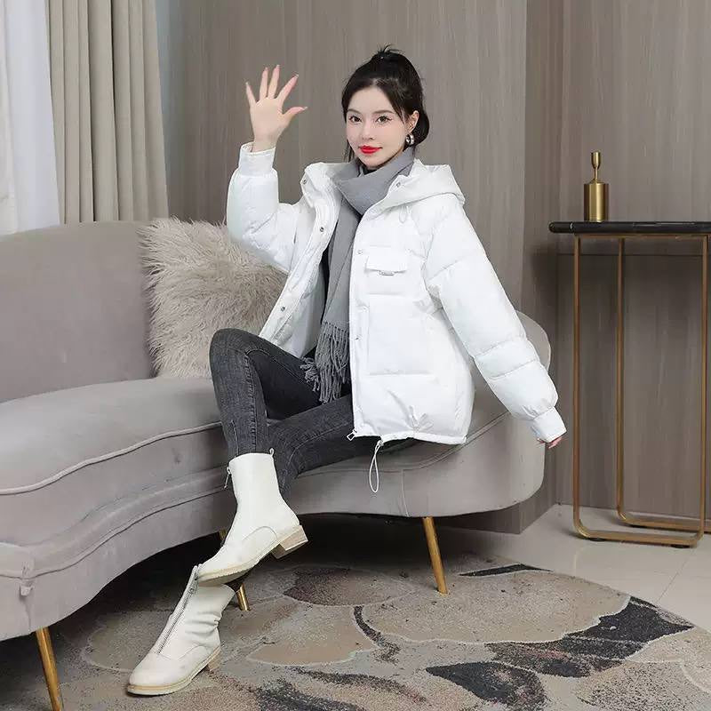 Hooded Quilted Puffer Jacket With Flap Pockets – White