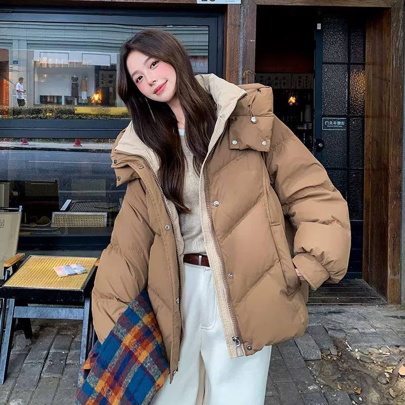 Oversized Hooded Quilted Puffer Jacket With Pockets – Tan