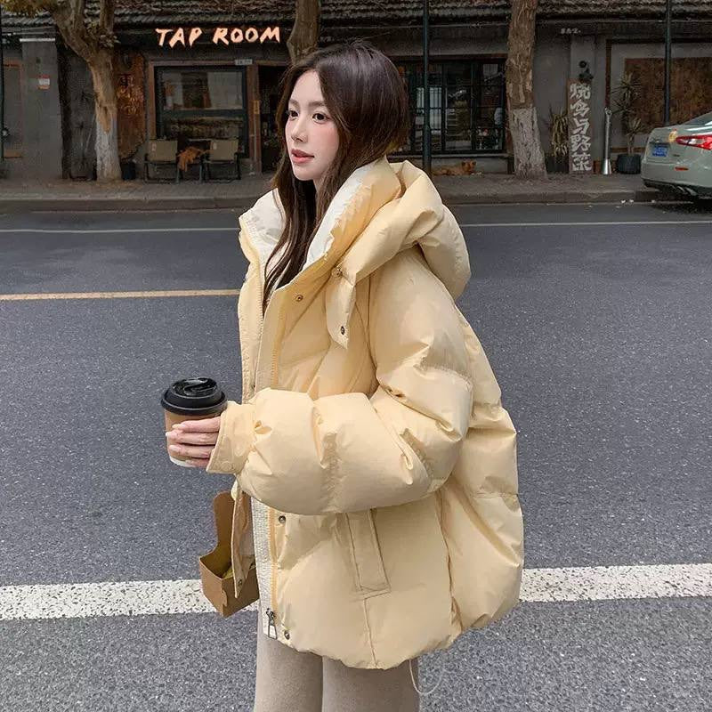 Oversized Hooded Quilted Puffer Jacket With Pockets – Light Yellow
