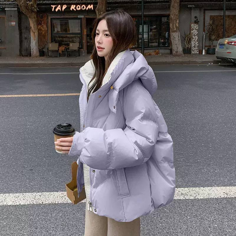 Oversized Hooded Quilted Puffer Jacket With Pockets – Lilac