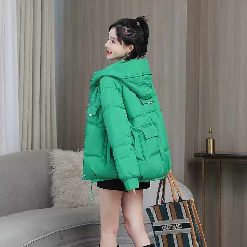 Oversized Hooded Quilted Puffer Jacket With Pockets – Green