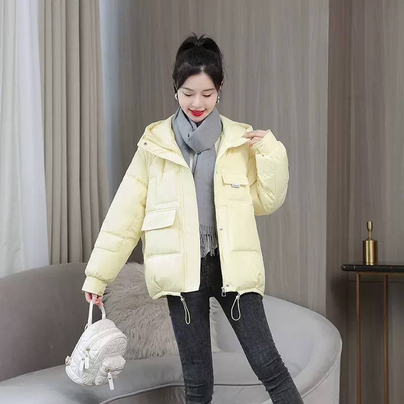 Oversized Hooded Quilted Puffer Jacket With Pockets – Light Yellow