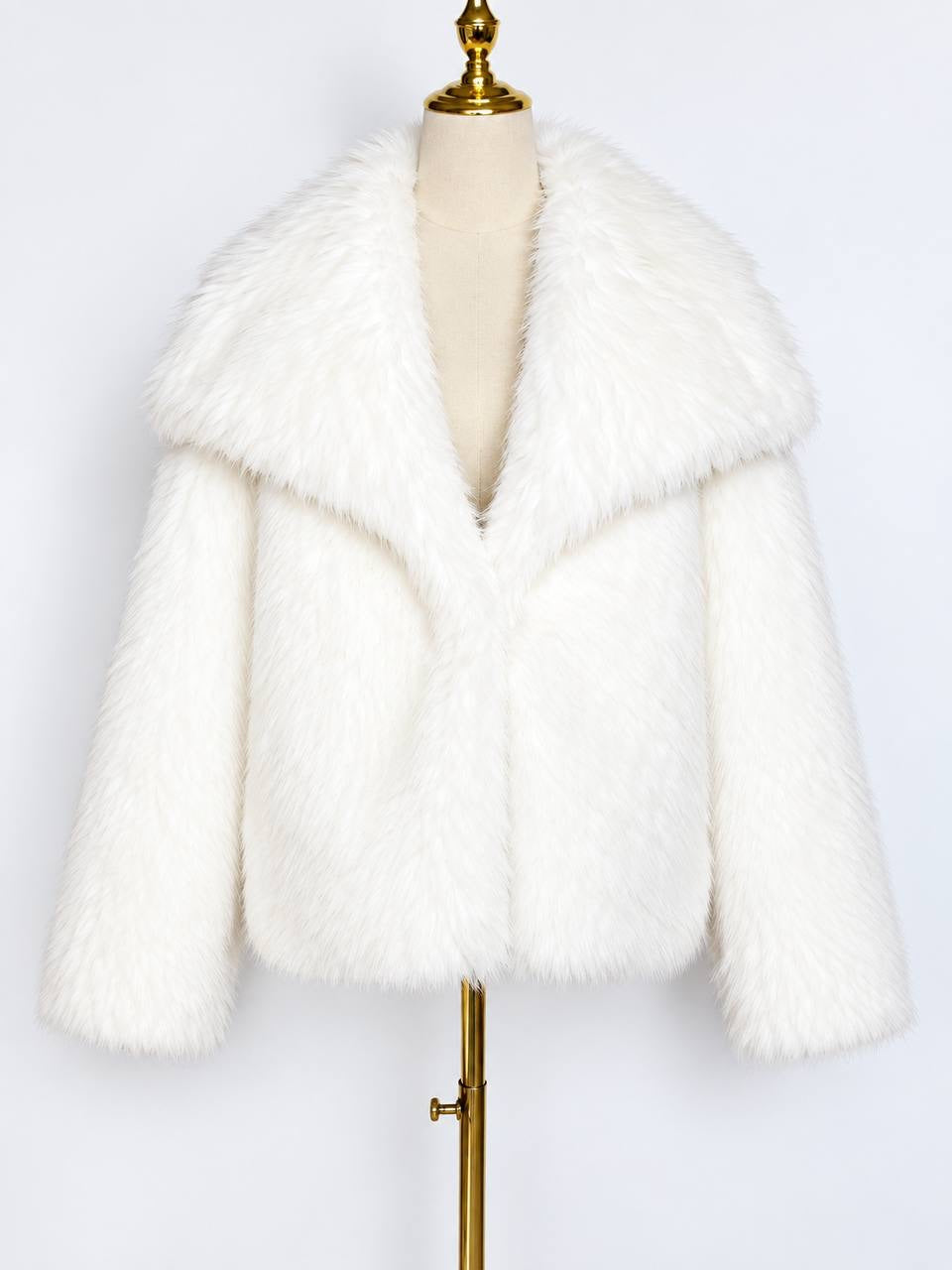Textured Short Jacket With Oversized Collar – White