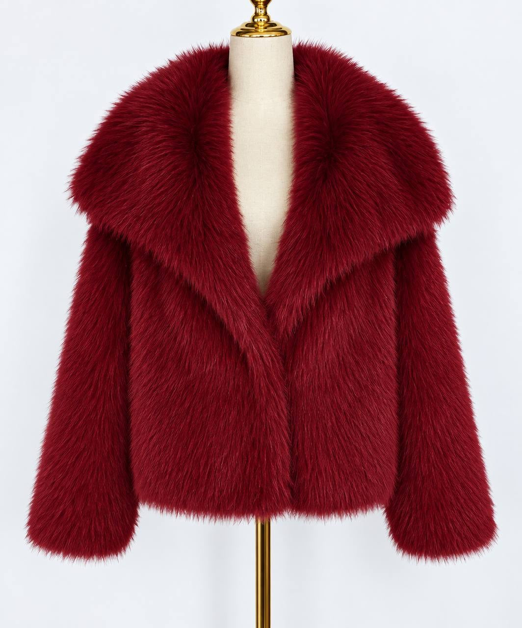 Textured Short Jacket With Oversized Collar – Burgundy