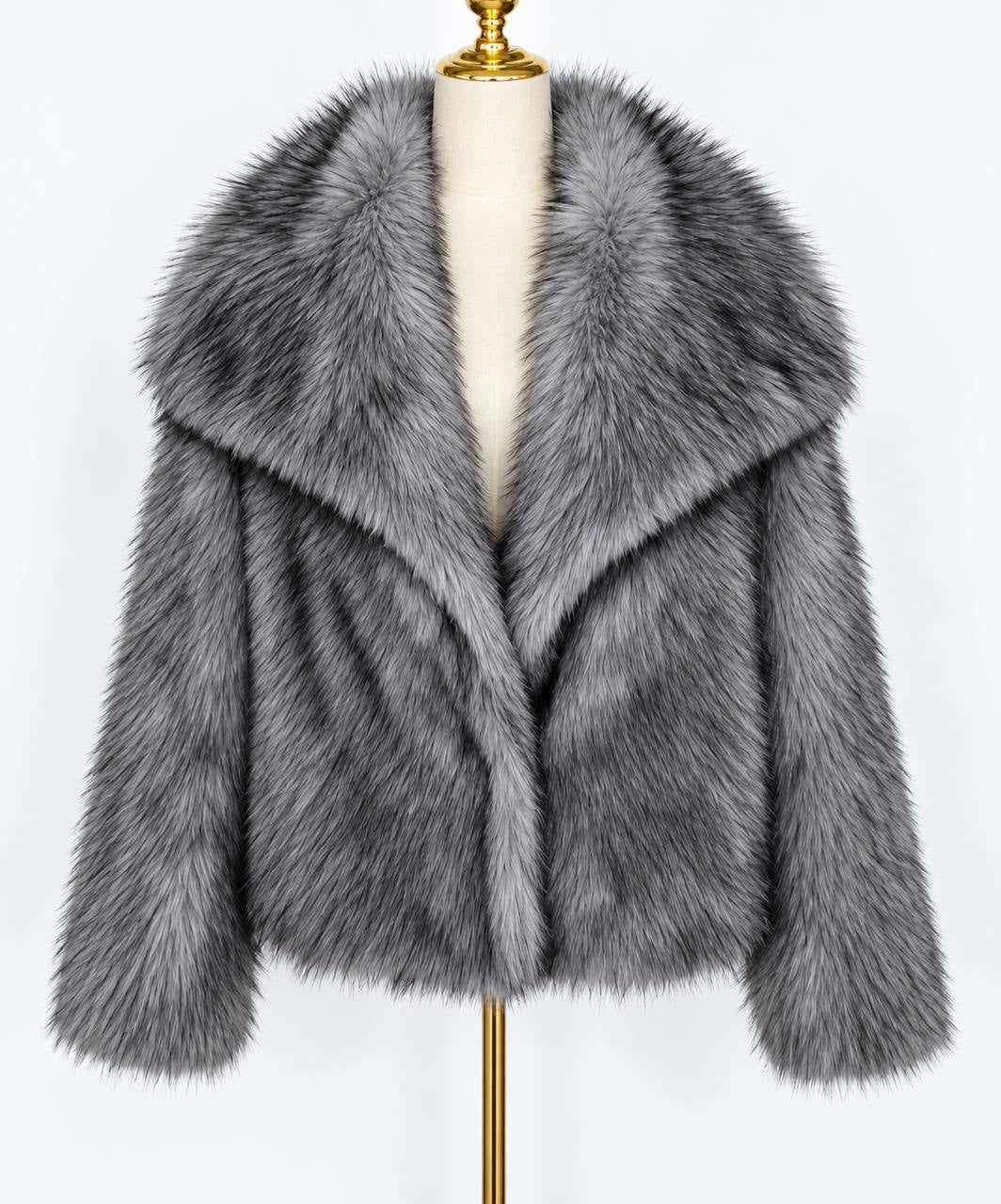 Textured Short Jacket With Oversized Collar – Dark Grey