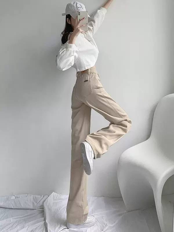 High-Waisted Wide-Leg Pants With Back Patch Pockets – Beige