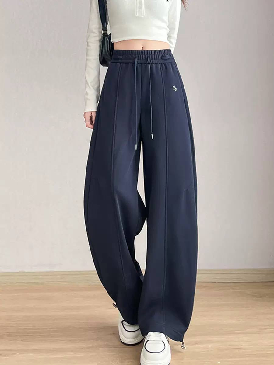 Drawstring Wide-Leg Pants With Front Seam Detailing – Navy