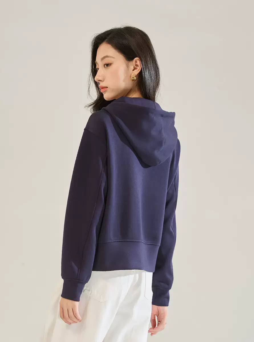 Relaxed Zip-Up Hooded Jacket With Front Pockets – Navy
