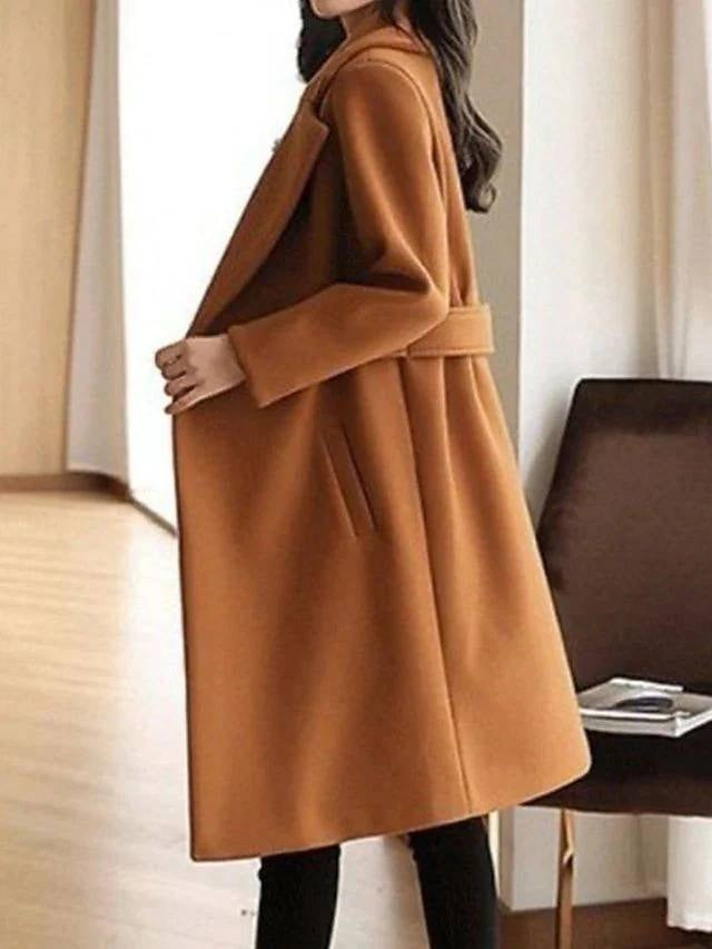 Notched Lapel Coat With Button Waist Tabs – Brown