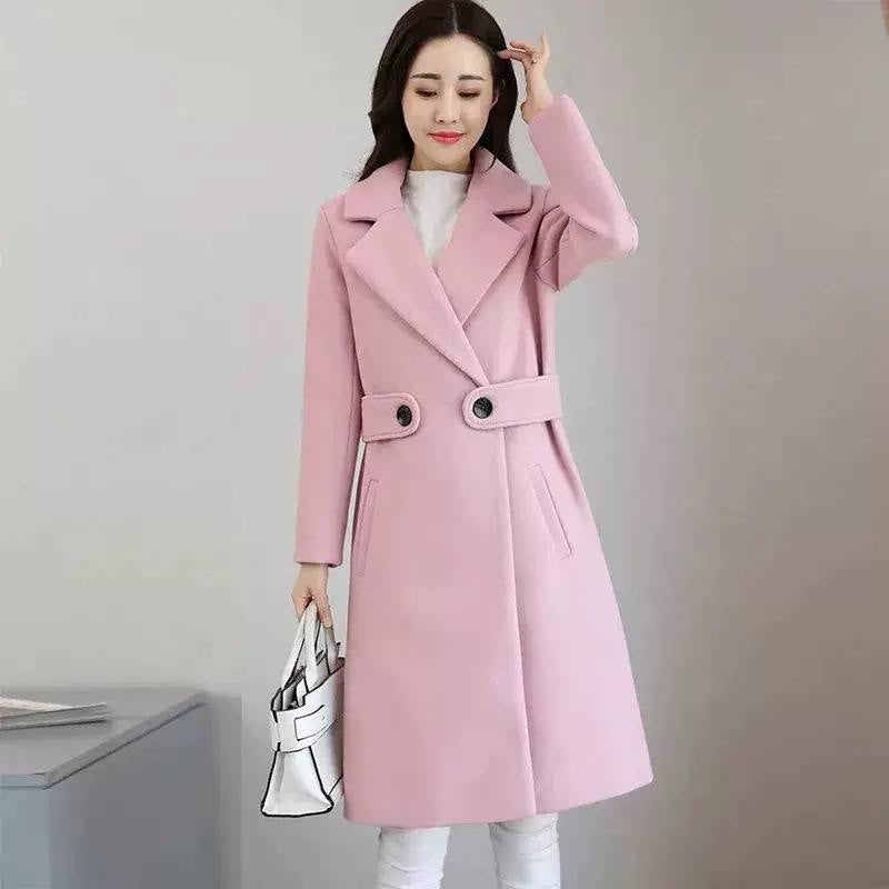 Notched Lapel Coat With Button Waist Tabs – Pink