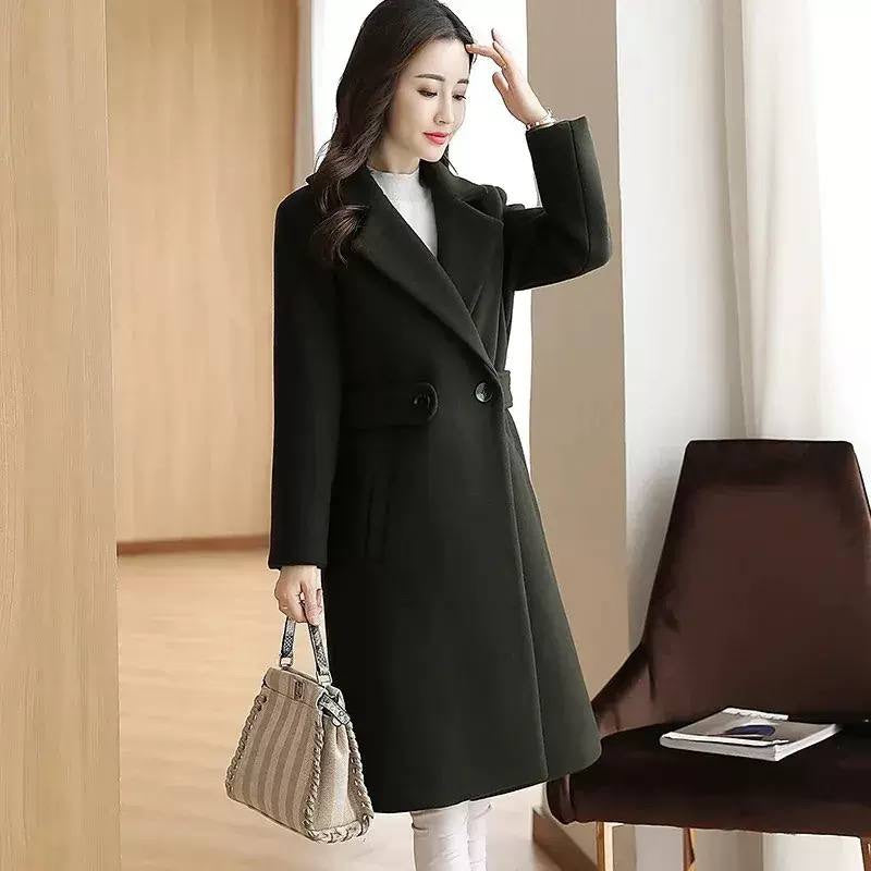 Notched Lapel Coat With Button Waist Tabs – Black
