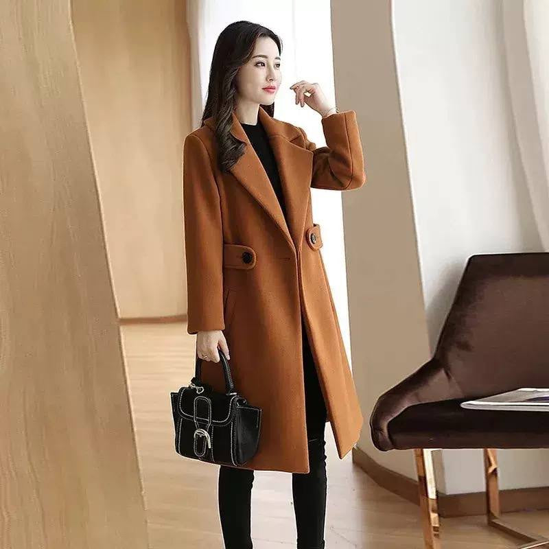 Notched Lapel Coat With Button Waist Tabs – Brown