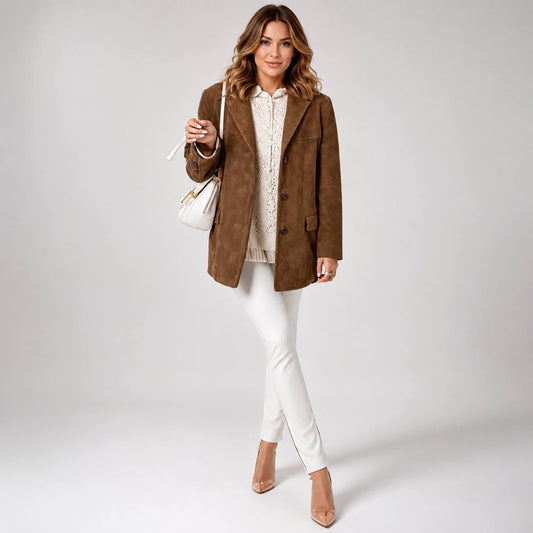 Relaxed Notched Lapel Blazer With Button Front