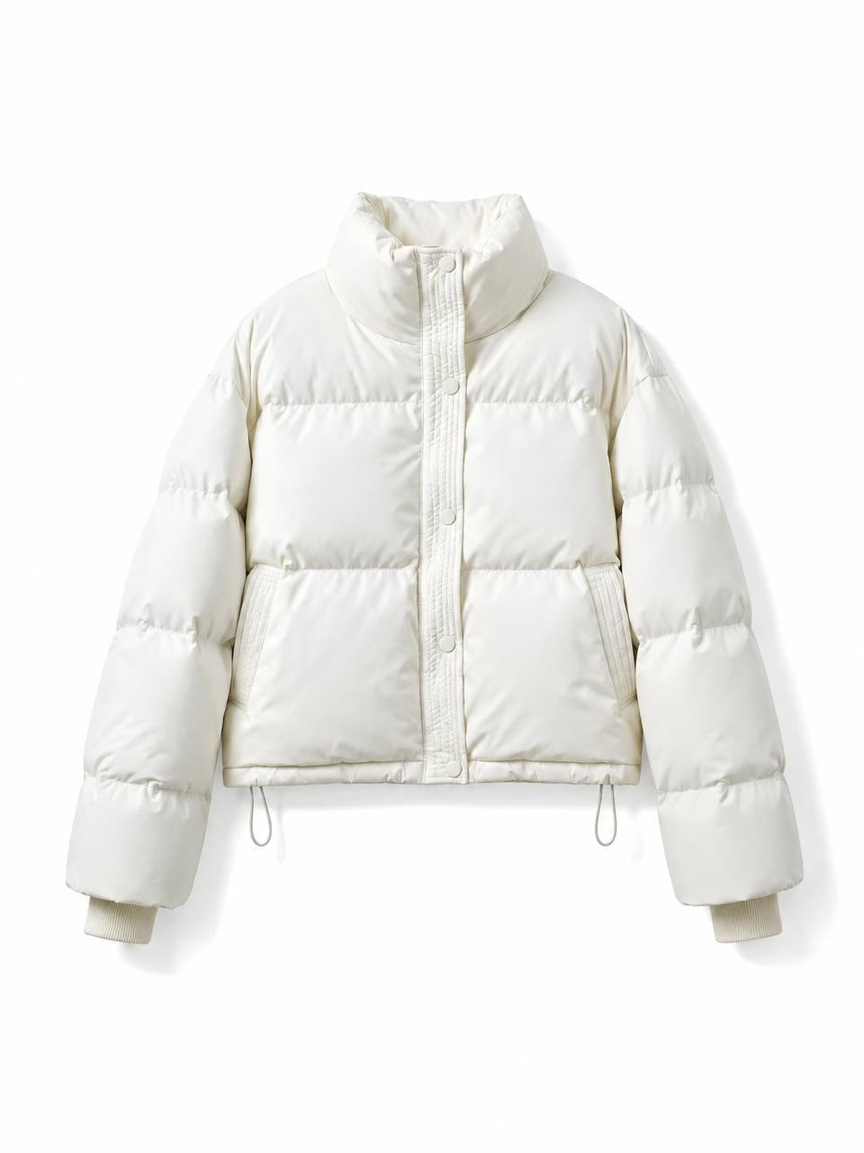 Relaxed Quilted Puffer Jacket With Stand Collar – Ivory