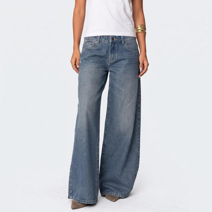 Women's High Waisted Bow Detail Wide Leg Jeans