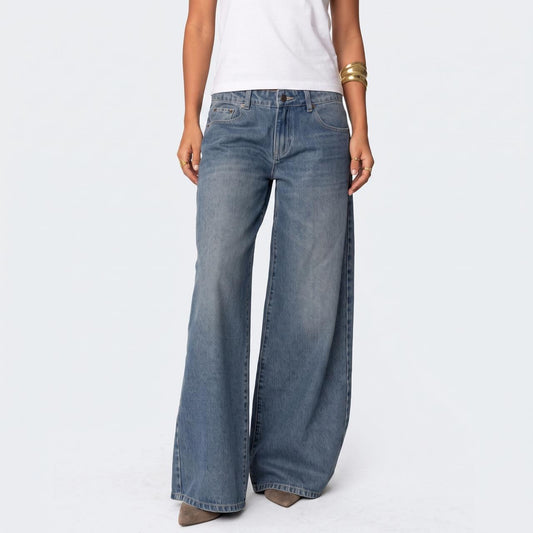 Women's High Waisted Bow Detail Wide Leg Jeans